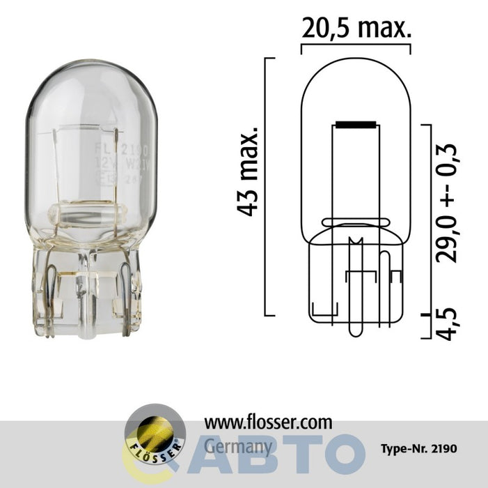 Bombillo Flosser 12V T20 2 Contactos Todo Vidrio